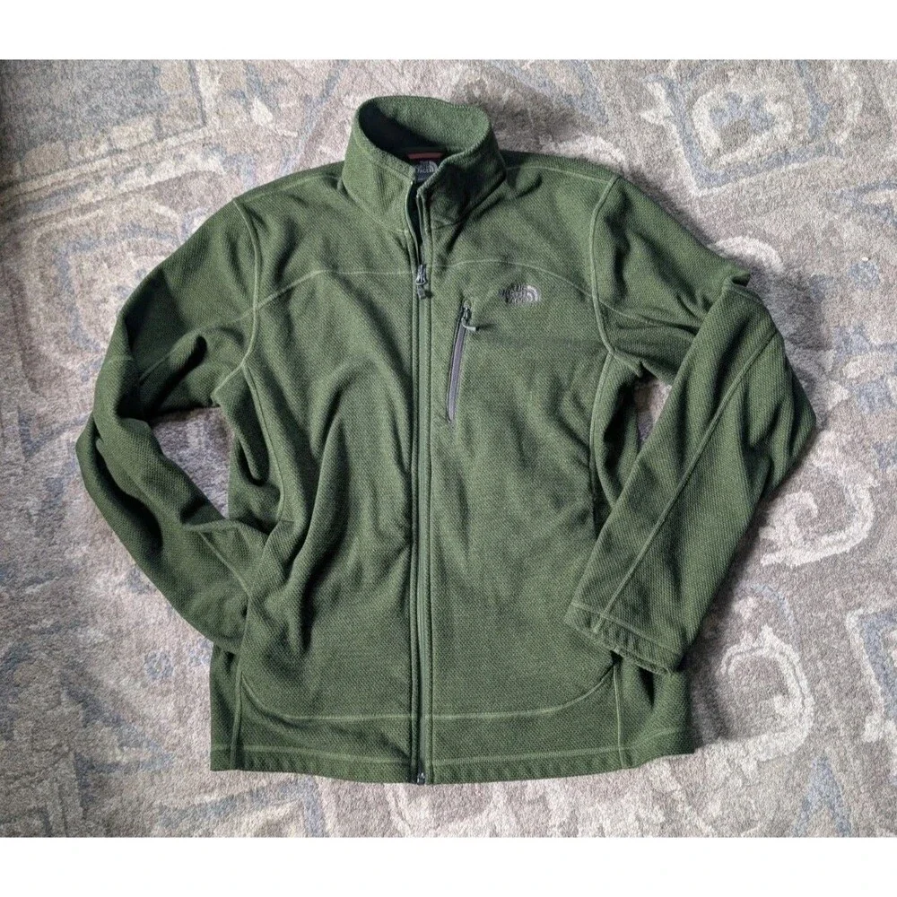 The North Face Jacket Mens Med Olive Green Fleece Full Zip Pocket Outdoor Hiking